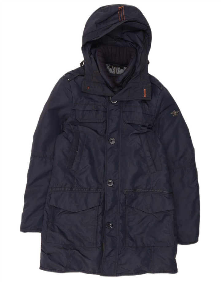 Dekker Ανδρικό παλτό με κουκούλα με επένδυση UK 36 Small Navy Blue Polyamide