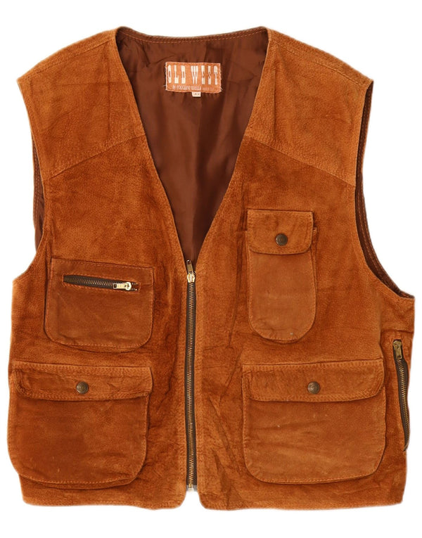 Poggiani Mirella Mens Suede Utility Gilet UK 42 XL Beige