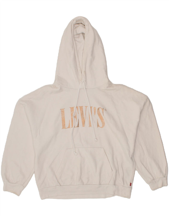 LEVI'S Womens Oversized Graphic Hoodie Jumper UK 14 Medium White Cotton Vintage Levi's and Second-Hand Levi's from Messina Hembry 
