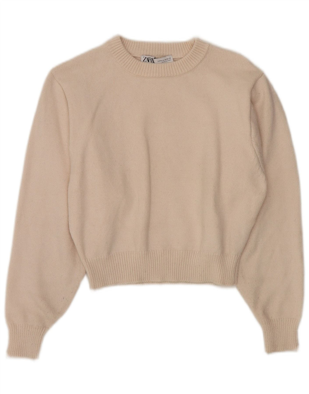 Zara γυναικείο πουλόβερ με λαιμόκοψη Crop Crop UK 12 Medium Off White Viscose