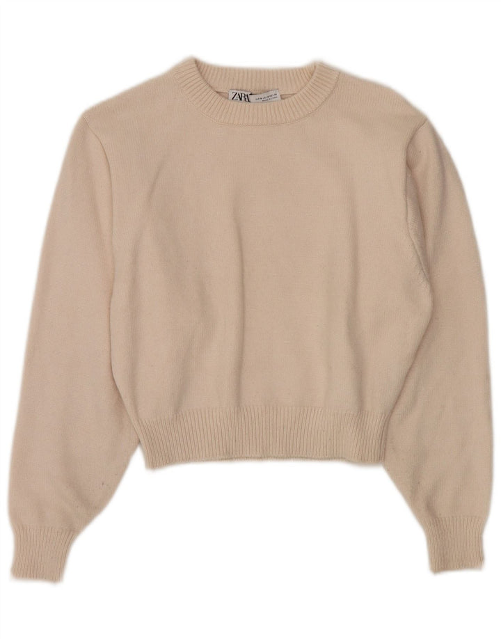 Zara γυναικείο πουλόβερ με λαιμόκοψη Crop Crop UK 12 Medium Off White Viscose