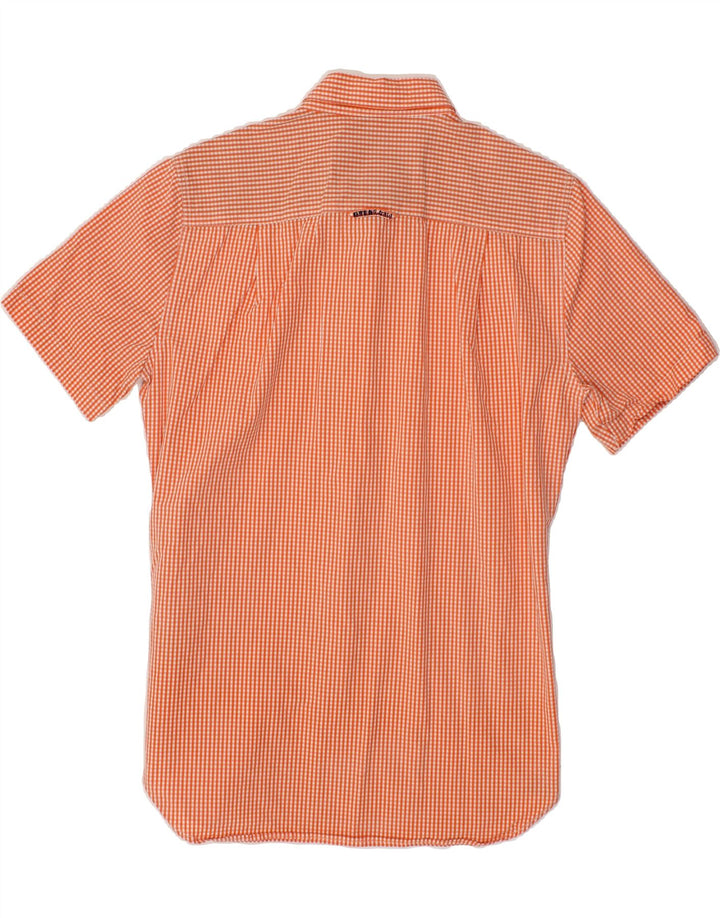 SUPERDRY Mens Short Sleeve Shirt Small Orange Gingham Cotton Vintage Superdry and Second-Hand Superdry from Messina Hembry 
