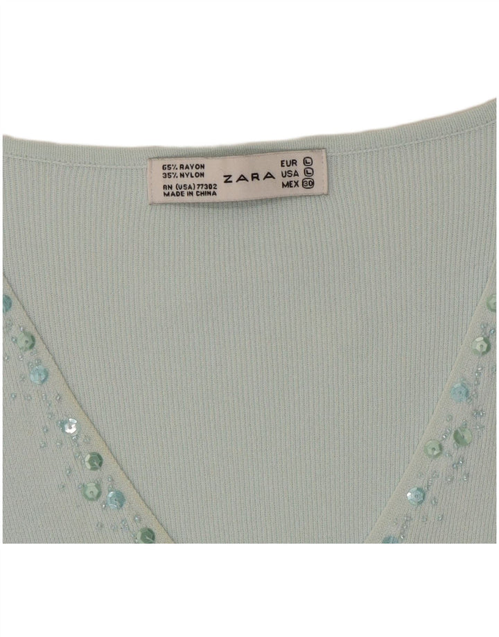Zara Γυναικείο Μπλουζάκι 3/4 Μανίκι μεγάλο τιρκουάζ ρεγιόν
