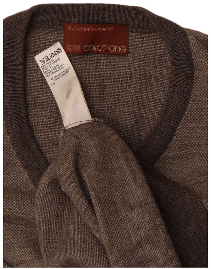 Marks & Spencer Ανδρικό πουλόβερ με λαιμόκοψη με λαιμόκοψη μεγάλο γκρι μαλλί μερινό