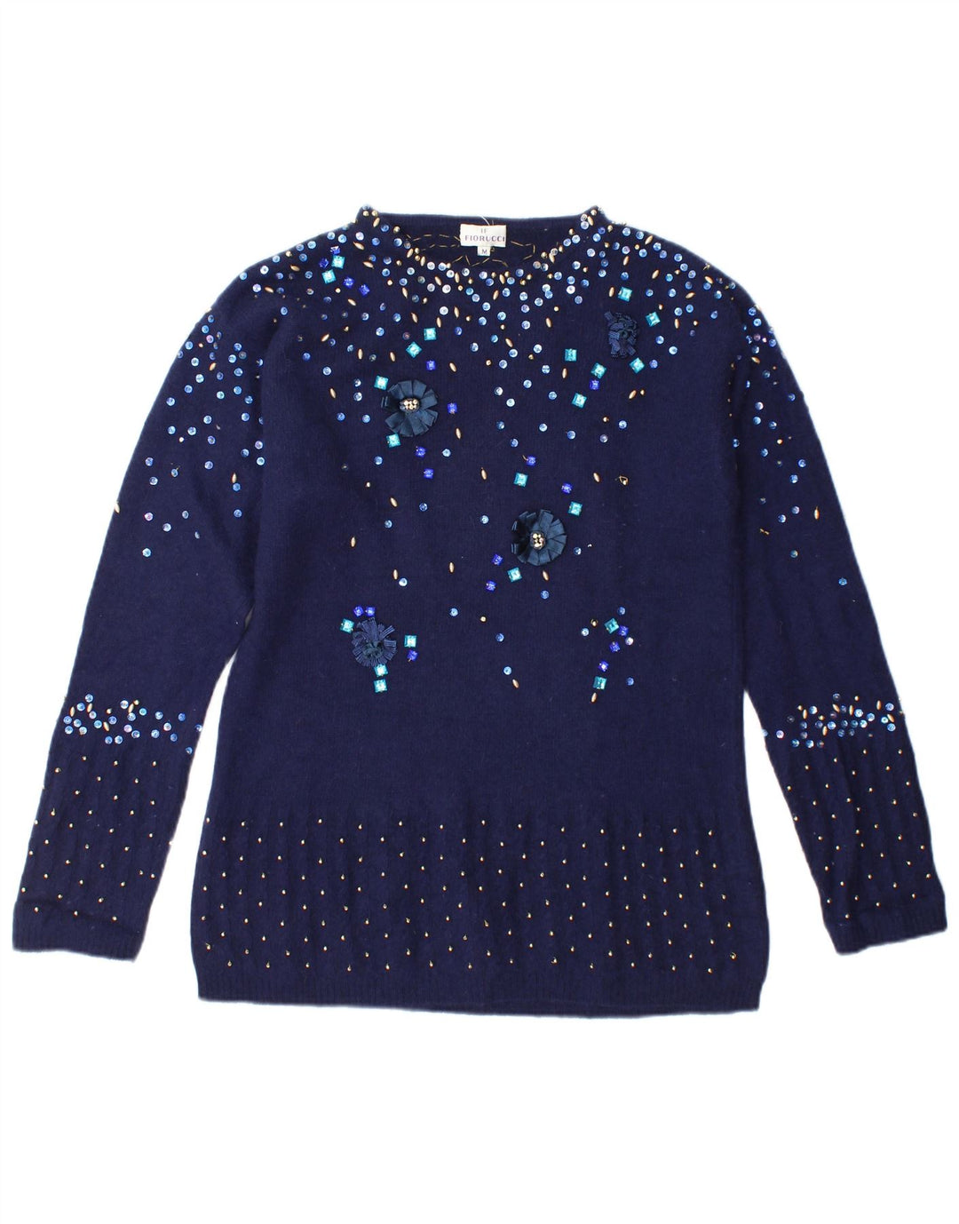 Fiorucci γυναικείο πουλόβερ με λαιμό σκάφος UK 14 Medium Navy Blue Spotted