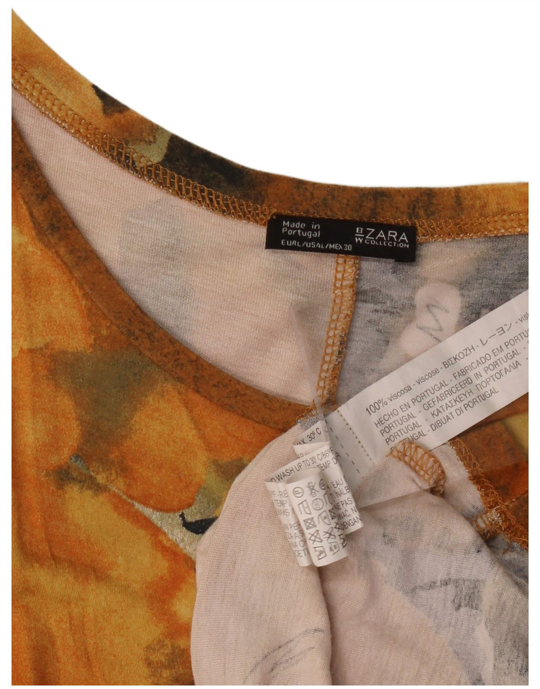 Γυναικείο γραφικό μπλουζάκι ZARA τοπ 16 μεγάλη πορτοκαλί γραβάτα Βισκόζη