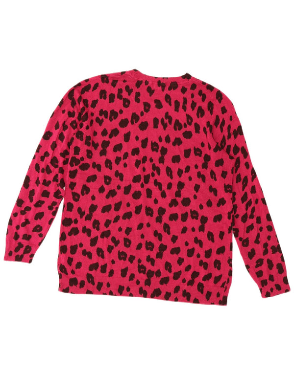 Marks & Spencer Γυναικείο πουλόβερ με λαιμόκοψη UK 22 2XL Pink Animal Print