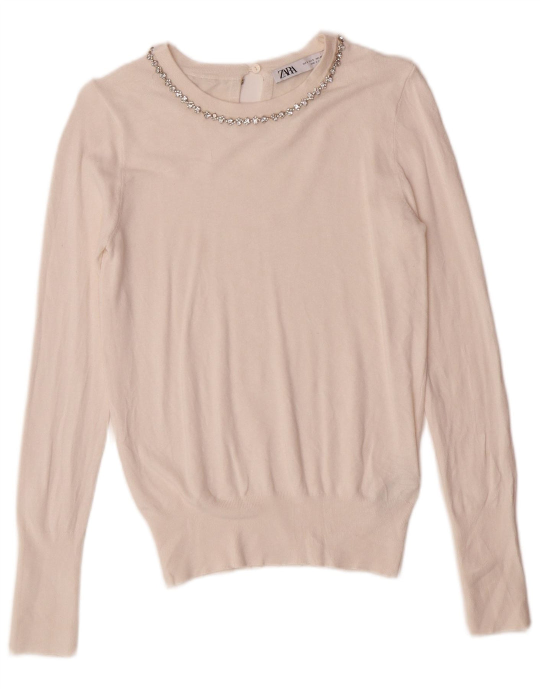 Zara Γυναικείο πουλόβερ με λαιμόκαυστο UK 10 Small Off White Viscose