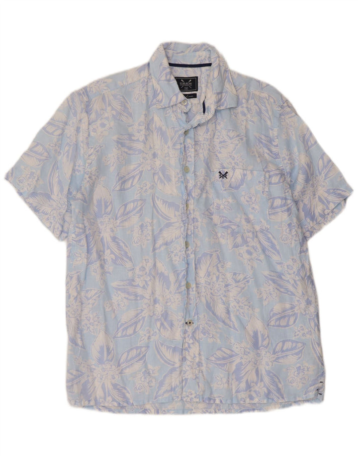 Ανδρικό κοντομάνικο πουκάμισο Crew Clothing Ανδρικό λινό μεσαίο μπλε λουλουδάτο