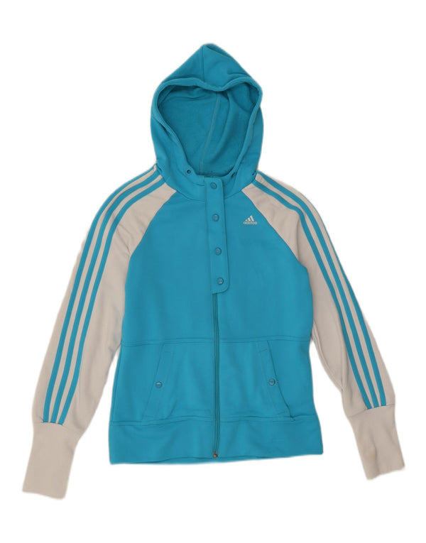 Adidas γυναικείο πουλόβερ με κουκούλα με φερμουάρ UK 12 μεσαίο μπλε πολυεστέρας