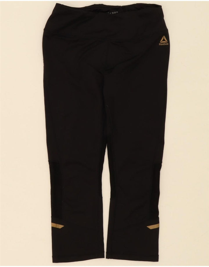 REEBOK Womens Capri Leggings UK 8 Small  Black Polyester Vintage Reebok and Second-Hand Reebok from Messina Hembry 