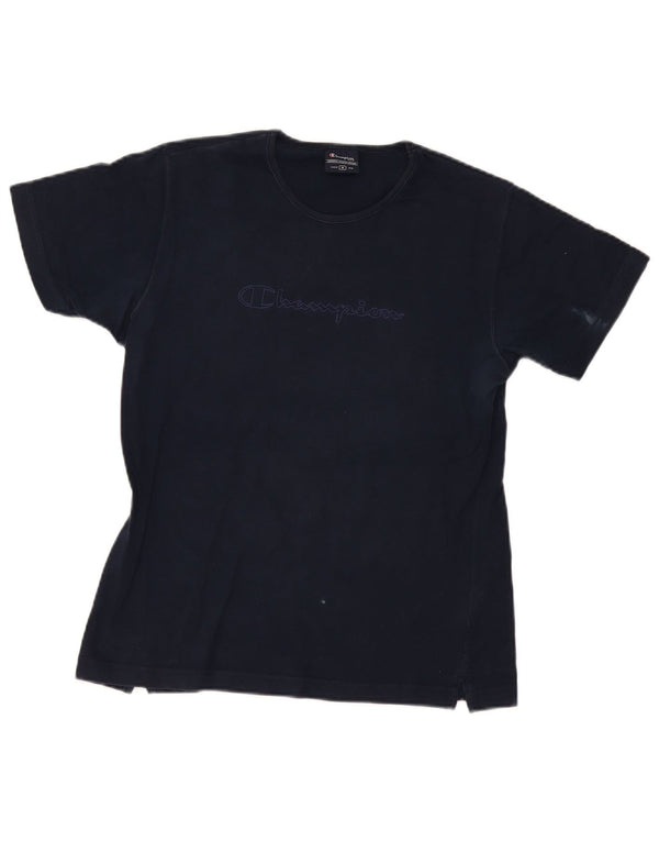 Champion Γυναικείο γραφικό T-Shirt Top UK 14 Medium Navy Blue Cotton