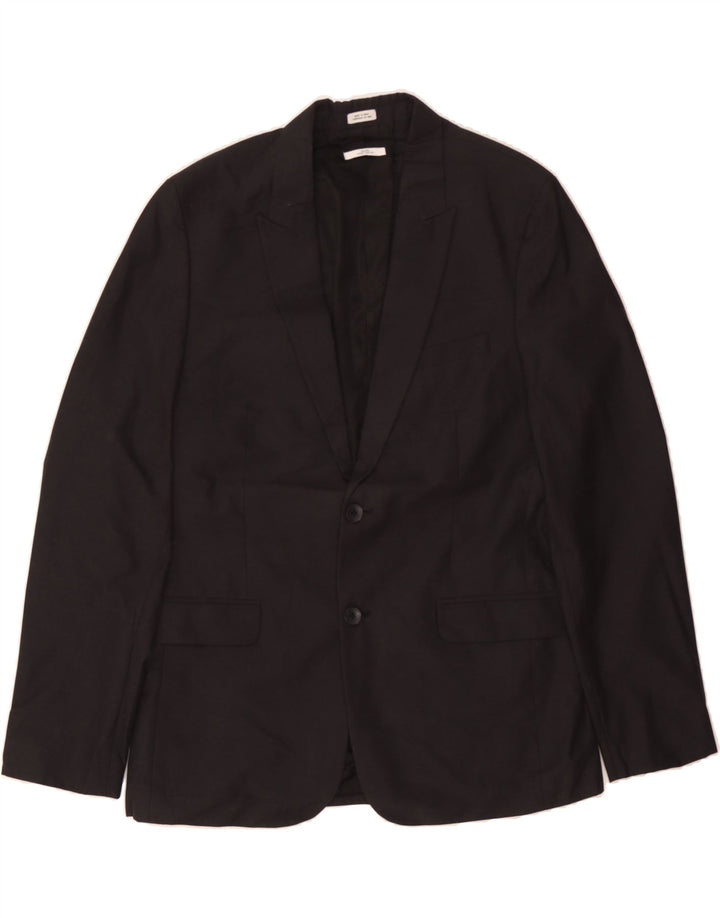 CALVIN KLEIN Mens 2 Button Blazer Jacket UK 40 Large Black Polyester Vintage Calvin Klein and Second-Hand Calvin Klein from Messina Hembry 