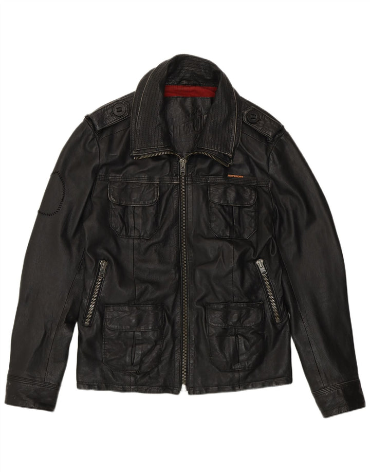 Ανδρικό δερμάτινο τζάκετ Superdry Military UK 38 Medium Black Leather