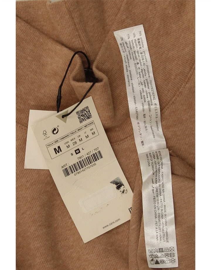 Zara γυναικείο φόρεμα 3/4 με μανίκια A-line UK 12 μεσαίο μπεζ πολυεστέρας
