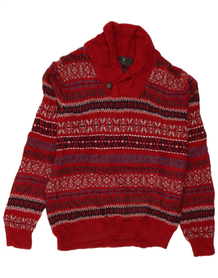 Marks & Spencer Ανδρικό πουλόβερ με σάλι με λαιμόκοψη Medium Red Fair Isle