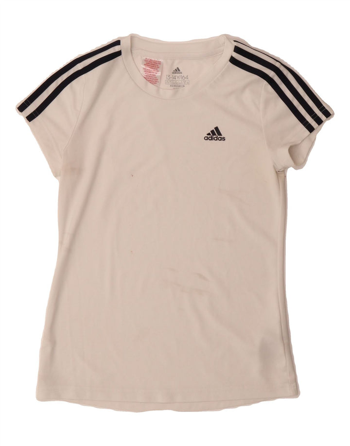 ADIDAS Boys Aeroready T-Shirt Top 13-14 Years White Polyester Vintage Adidas and Second-Hand Adidas from Messina Hembry 