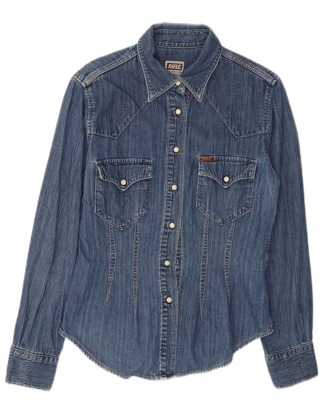 RIFLE Γυναικείο τζιν πουκάμισο UK 10 Small μπλε βαμβακερό