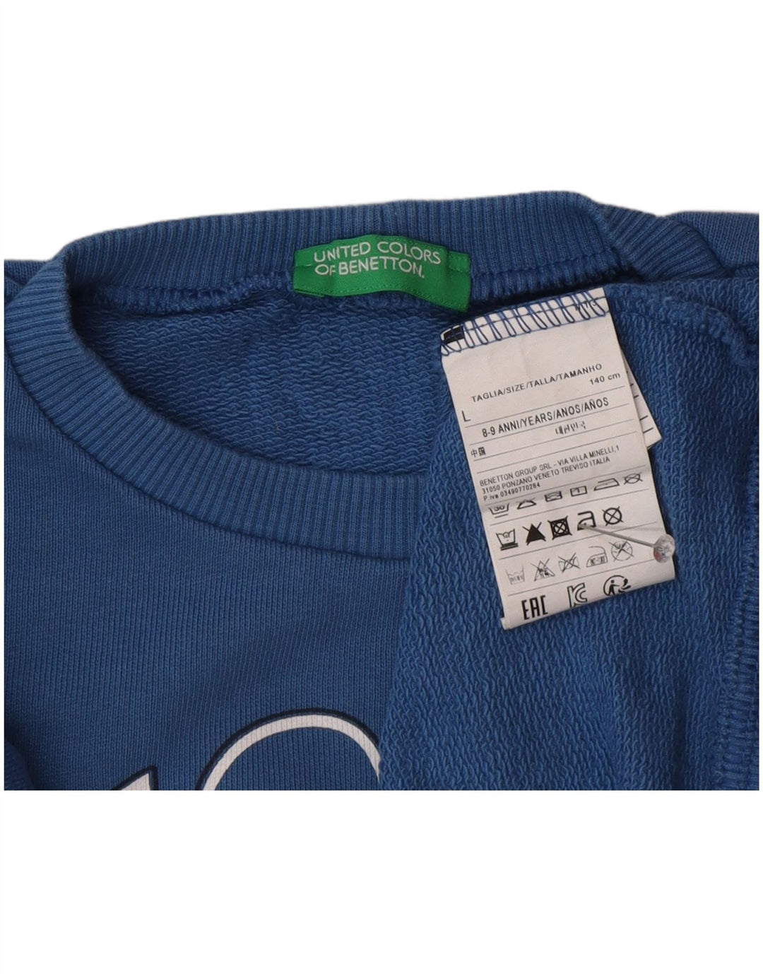 Γραφικό φούτερ Benetton Boys Jumper 8-9 ετών μεγάλο μπλε βαμβακερό
