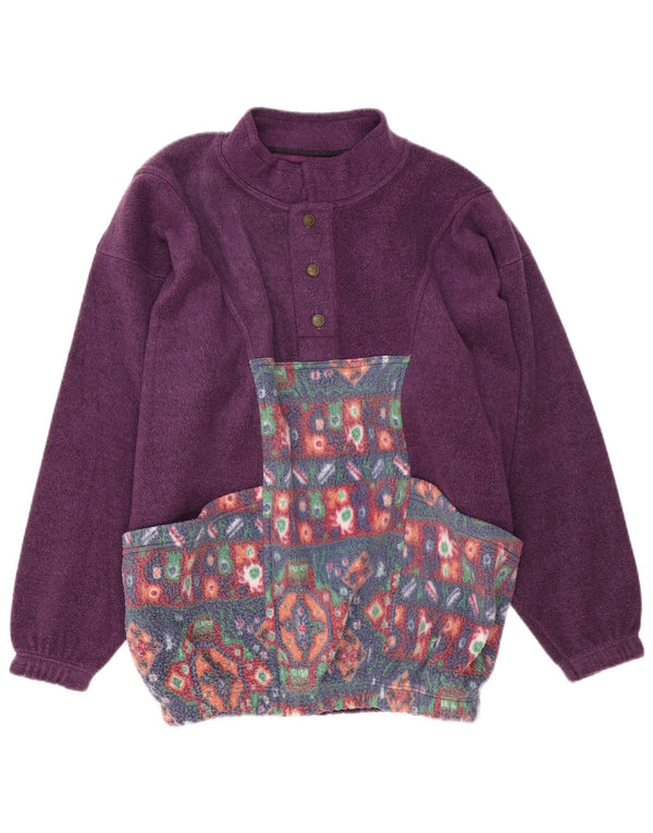 Vintage Ανδρικό Κουμπί Fleece Jumper Μεγάλο Μωβ Γεωμετρικό