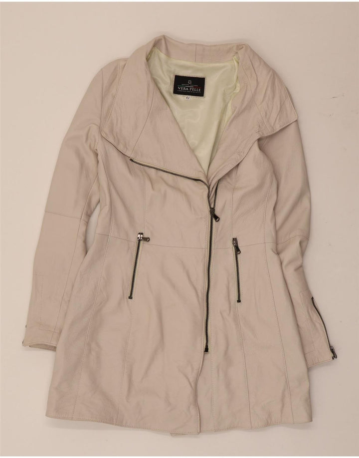 Vintage Γυναικείο Δερμάτινο Παλτό IT 42 Medium Off White Δέρμα