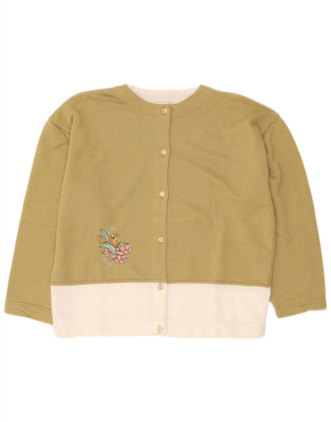 Vintage γυναικείο υπερμεγέθη ζακέτα πουλόβερ UK 14 Medium Khaki Colourblock