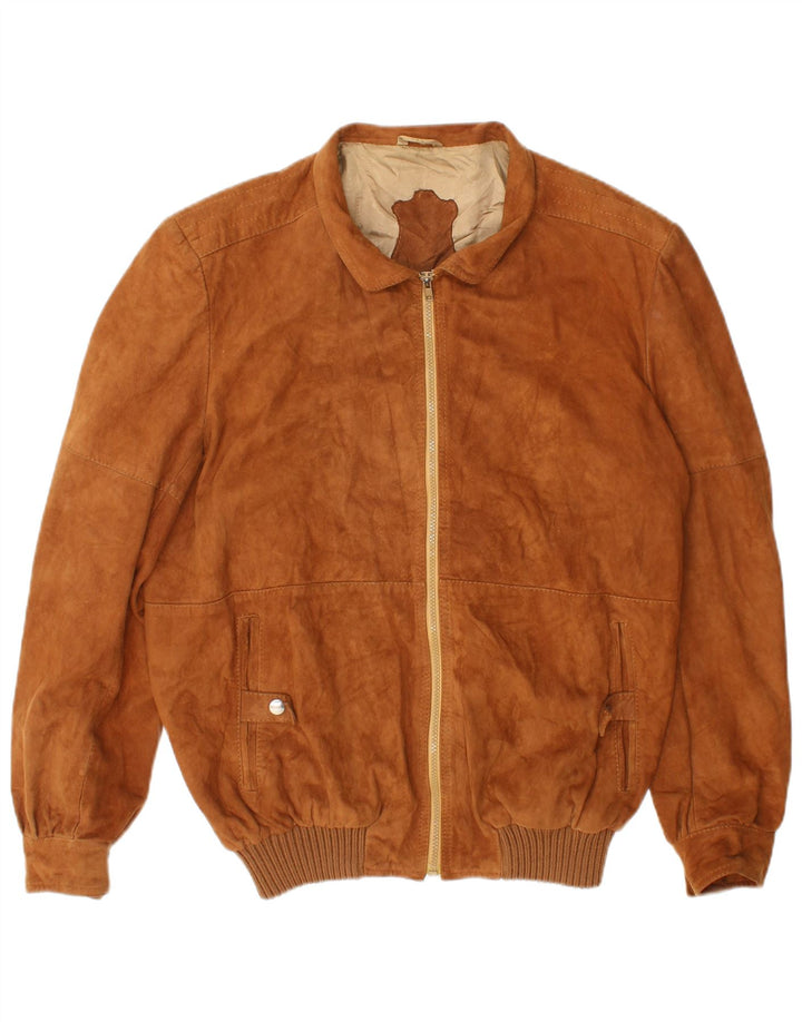 Vintage Ανδρικό Suede Bomber Jacket UK 40 Large Beige Leather