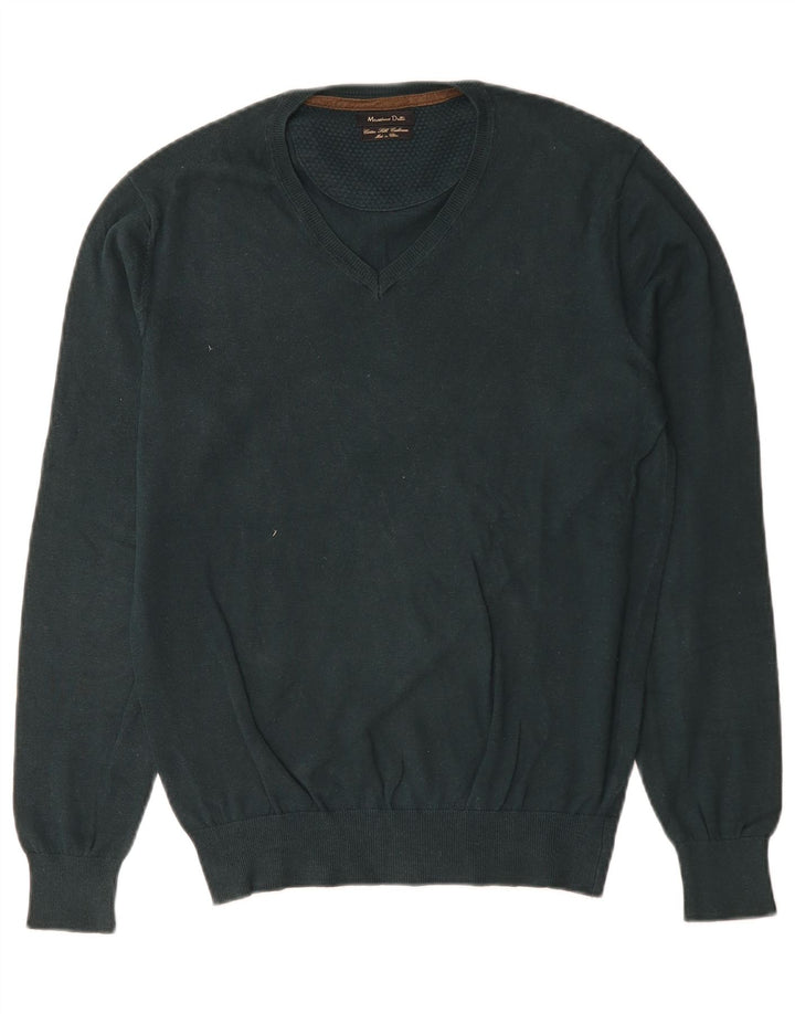 Ανδρικό πουλόβερ Massimo Dutti με V λαιμόκοψη, Βαμβακερό πράσινο