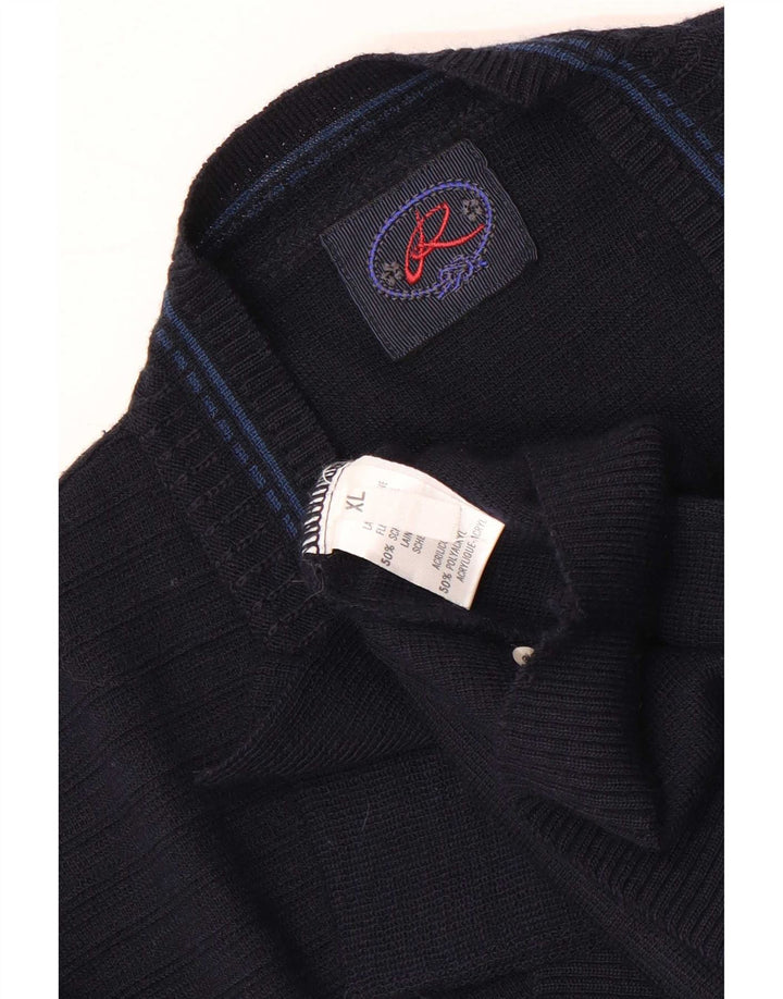 Ανδρικό vintage γραφικό ζακέτα XL Μαλλί Navy Blue