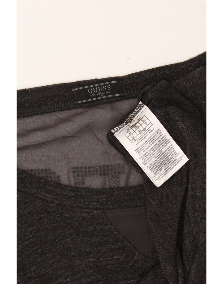 GUESS Womens Oversized Graphic Sweatshirt Jumper UK 4 XS  Grey Polyester Vintage Guess and Second-Hand Guess from Messina Hembry 