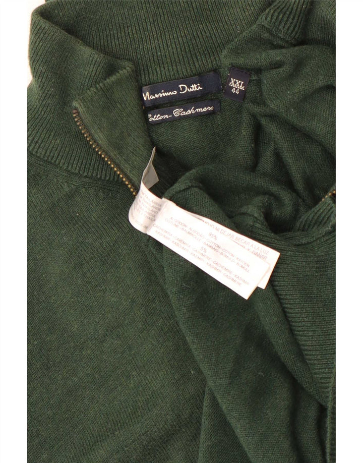 Ανδρικό πουλόβερ Massimo Dutti με φερμουάρ 2XL πράσινο βαμβακερό