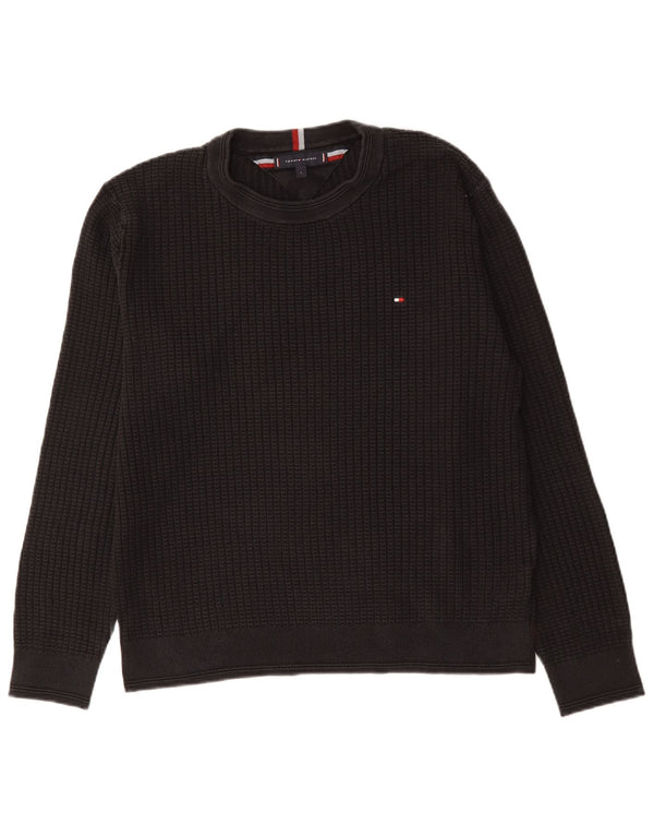Ανδρικό πουλόβερ με λαιμόκοψη Tommy Hilfiger, μεγάλο μαύρο βαμβακερό
