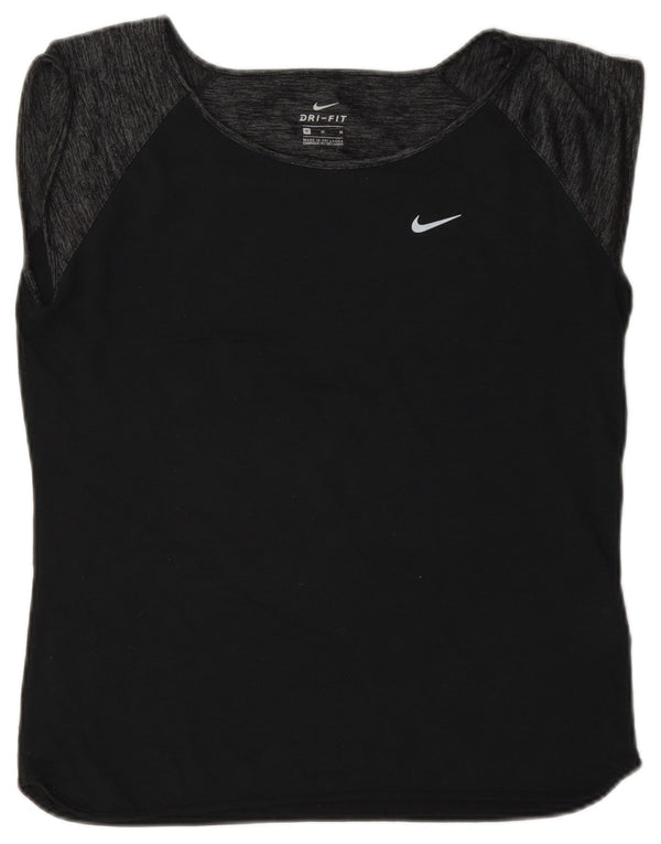 Nike Womens Dri Fit T-Shirt Top UK 14 Medium Navy Blue Colourblock Wool