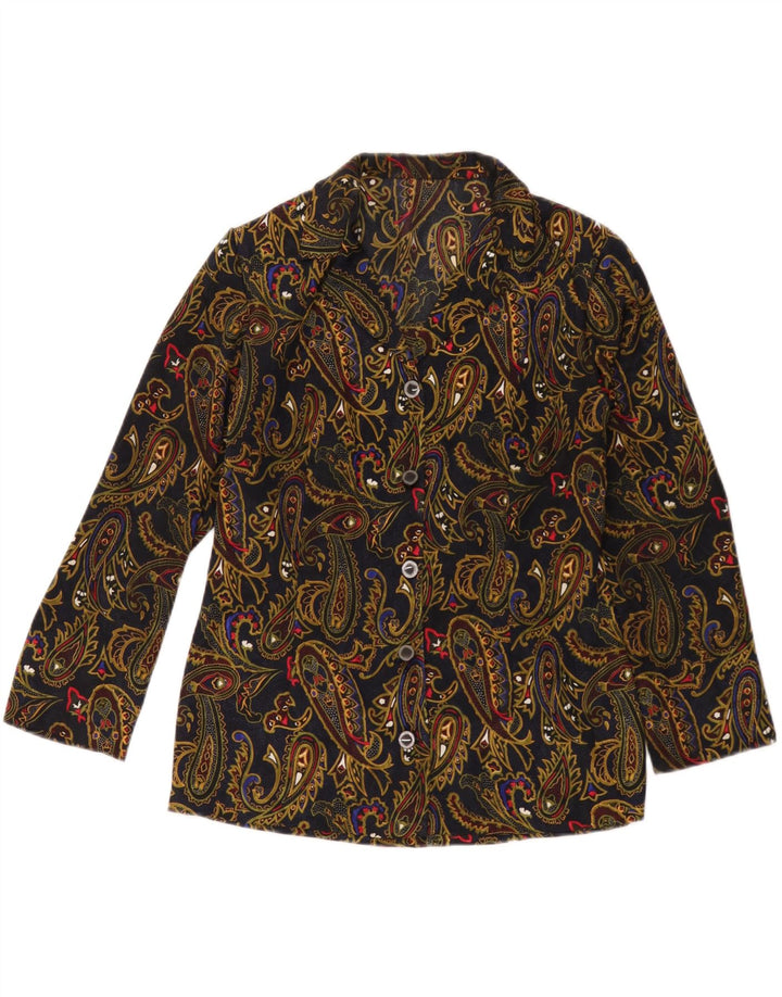 Vintage γυναικείο σακάκι 5 κουμπιών UK 12 Medium Navy Blue Paisley
