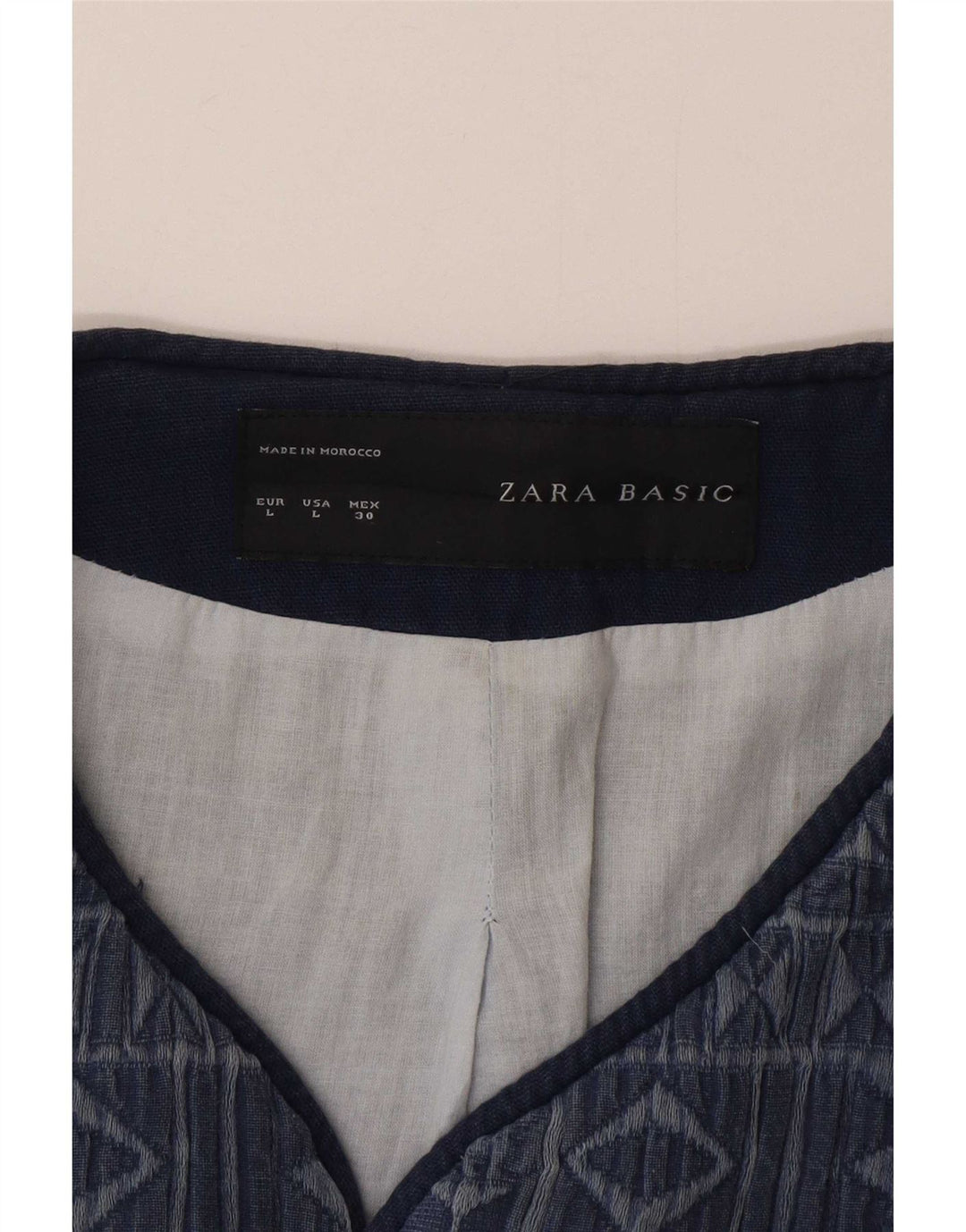 Zara Γυναικείο Ανοιχτό Παλτό UK 16 Large Navy Blue Geometric Cotton