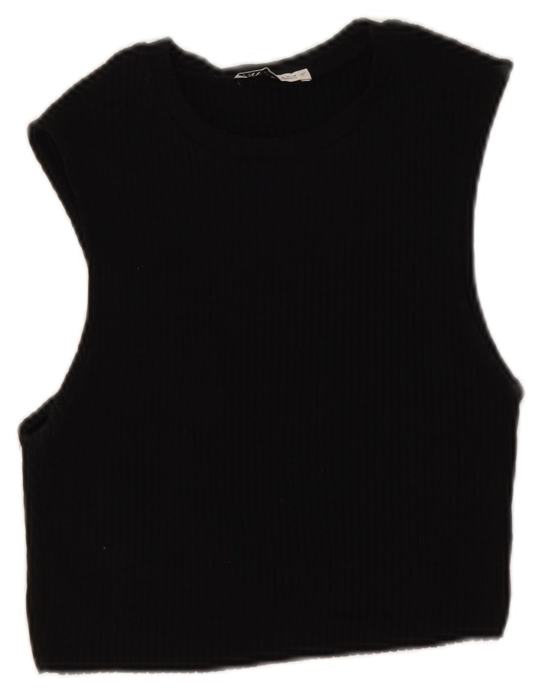 Zara Γυναικείο Αμάνικο Crop Top UK 12 Medium Black Cotton