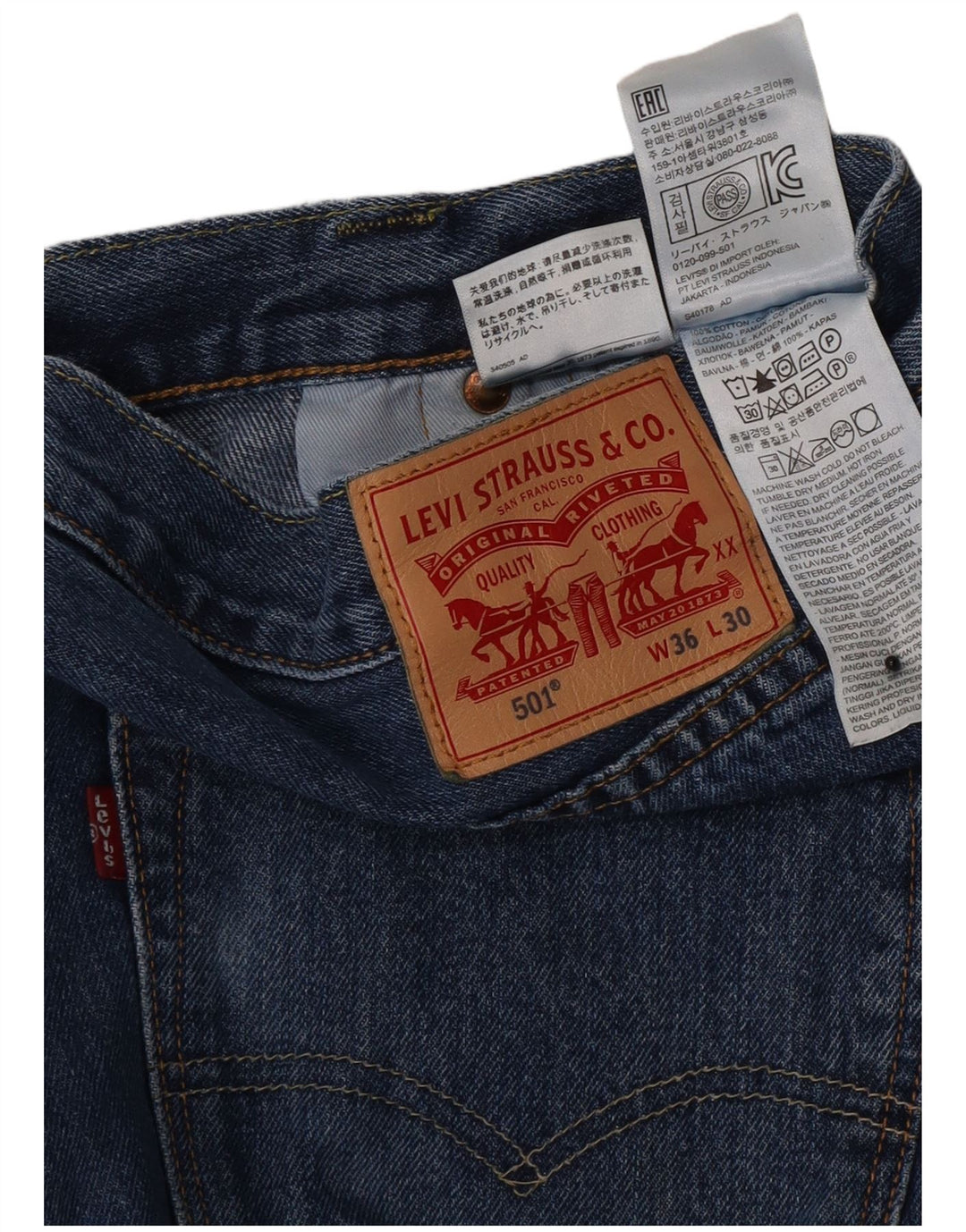 Levi's Mens 501 Regular Fit Straight Jeans W36 L30 Μπλε βαμβακερό