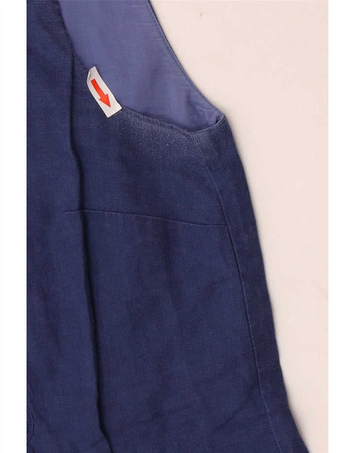 Γυναικείο αμάνικο βασικό φόρεμα παζλ UK 10 Small Navy Blue Floral λινό