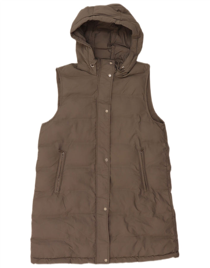Zara γυναικείο αμάνικο παλτό με κουκούλα UK 16 Large Grey Polyester