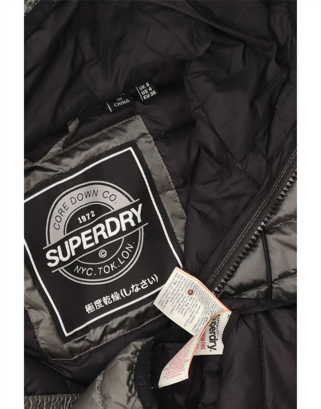 Superdry γυναικείο μπουφάν με κουκούλα UK 8 Μικρός Γκρι Πολυεστέρας