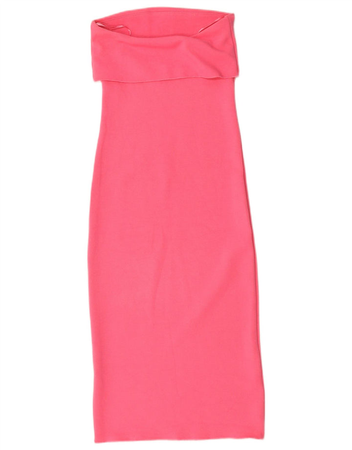 Zara Γυναικείο Στράπλες Φόρεμα UK 8 Small Pink Viscose