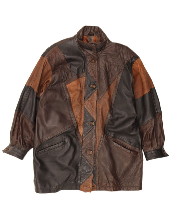 Maddox Γυναικείο Δερμάτινο Παλτό EU 42 Large Brown Colourblock Δέρμα