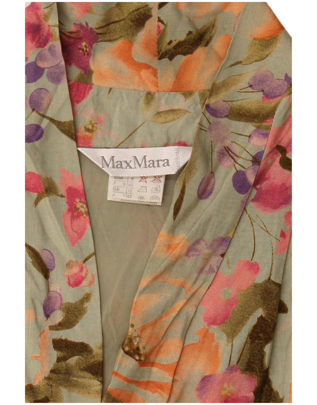 Max Mara γυναικείο αμάνικο πουκάμισο μπλούζα UK 12 Medium Khaki Floral Viscose