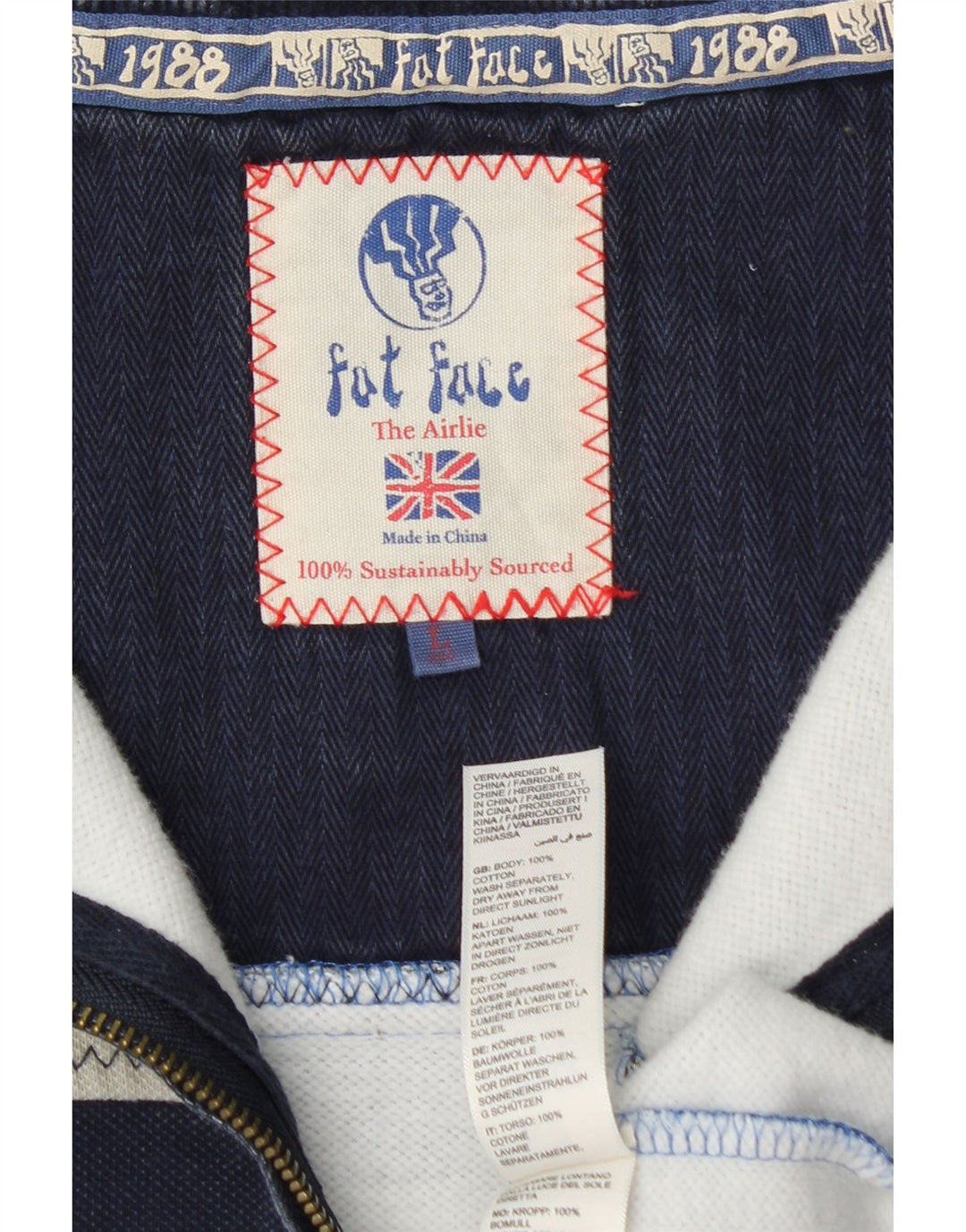 FAT FACE Ανδρικό φούτερ με φερμουάρ πουκάμισο σε μεγάλο μπλε χρώμα, βαμβακερό