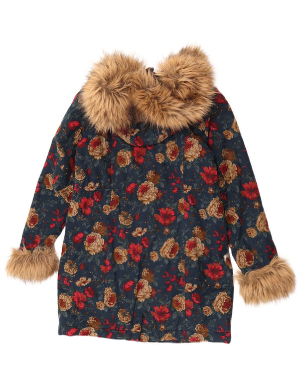 Joe Browns γυναικείο μπουφάν Parka με κουκούλα UK 10 Small Blue Floral βαμβακερό