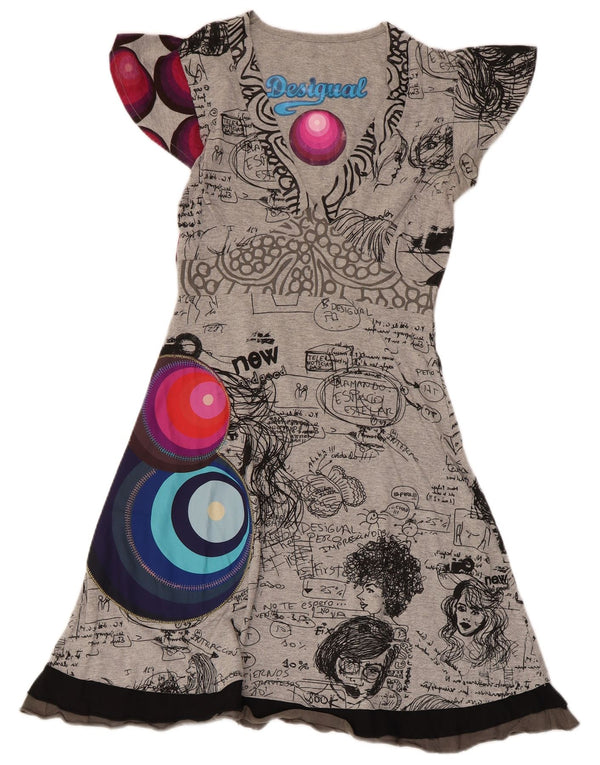 Γυναικείο Desigual Graphic A-Line UK 8 Μικρό Βαμβακερό Γκρι Φόρεμα