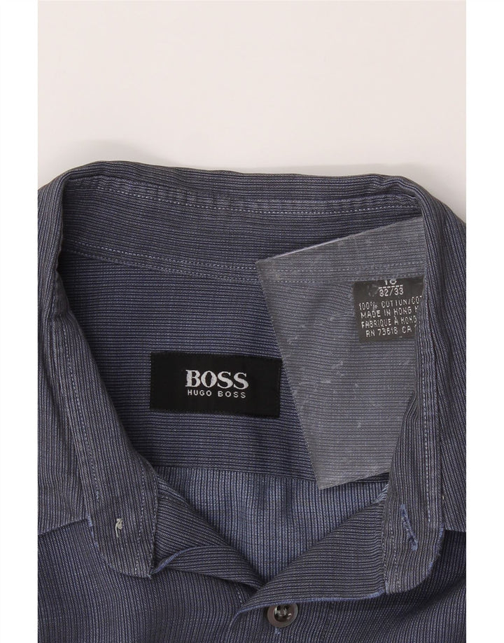 HUGO BOSS Mens Shirt Size 16 Large Blue Pinstripe Cotton Vintage Hugo Boss and Second-Hand Hugo Boss from Messina Hembry 