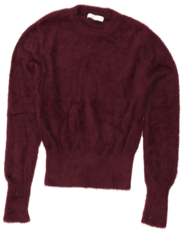 Zara Γυναικείο πουλόβερ με λαιμόκοψη UK 10 Small Burgundy Nylon