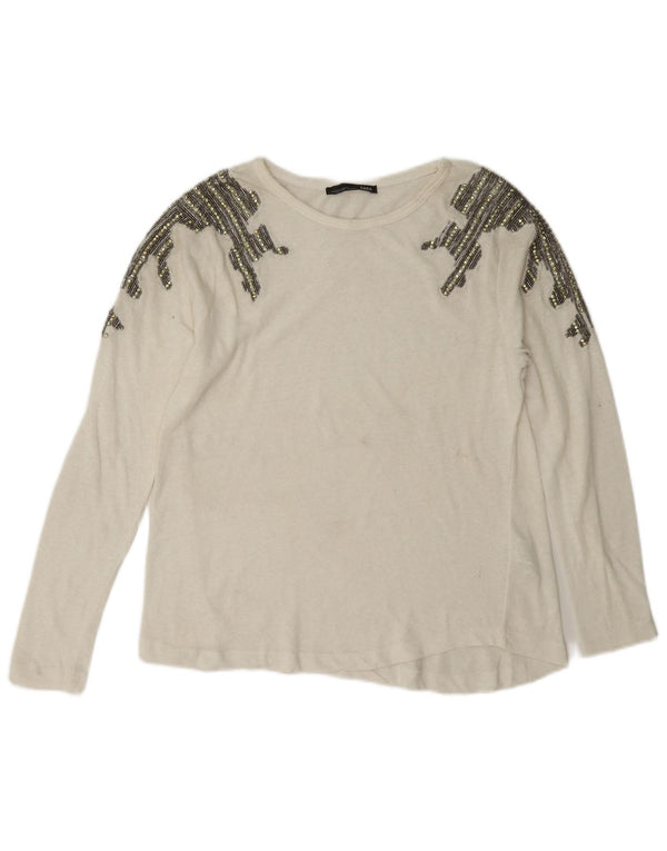 Zara Γυναικείο τοπ μακρυμάνικο UK 10 Small White βαμβακερό