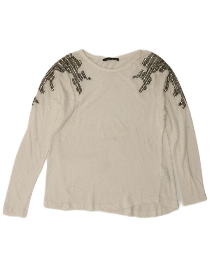 Zara Γυναικείο τοπ μακρυμάνικο UK 10 Small White βαμβακερό